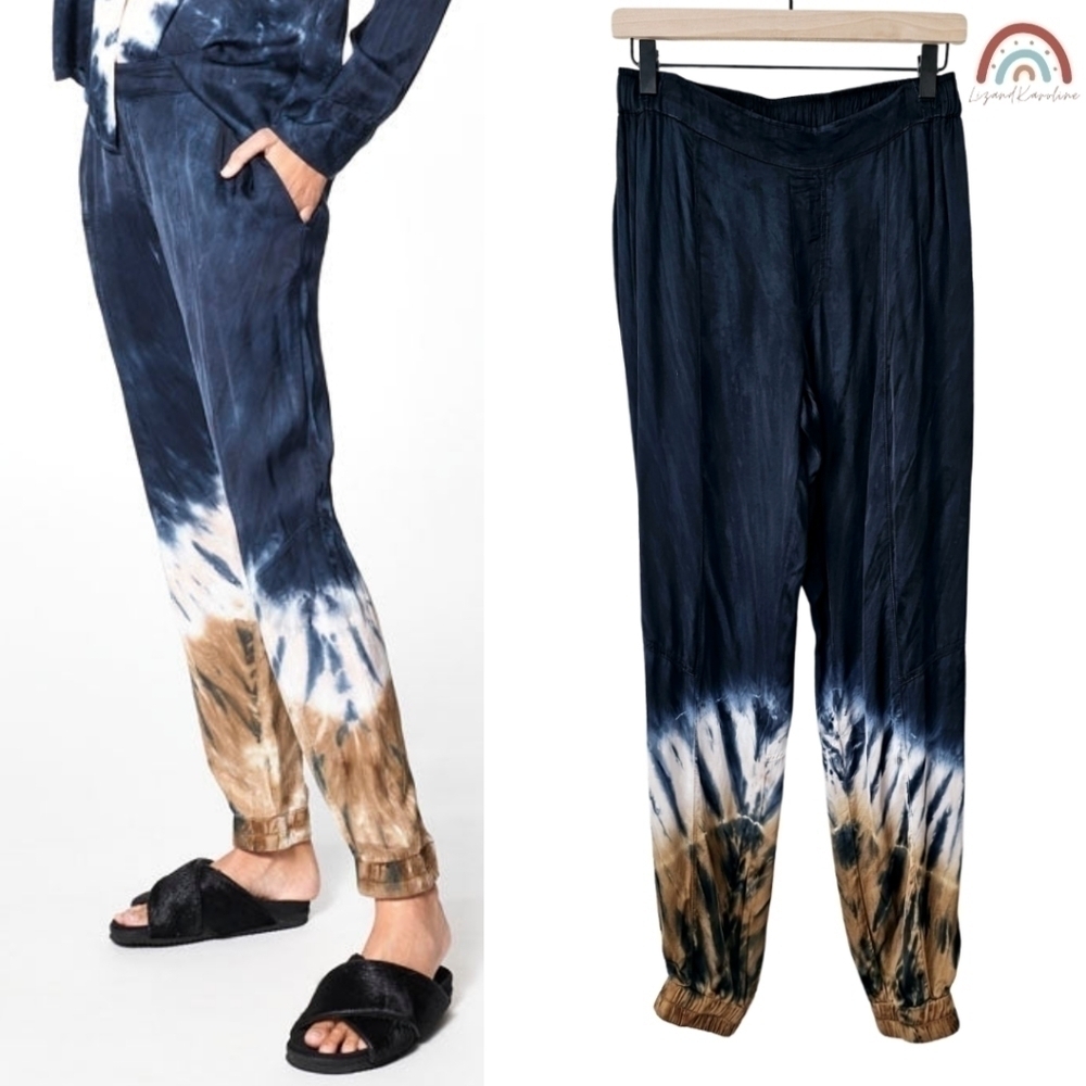 New! YFB JENSEN Tie Dye Satin High Waisted Sapphire Tapered Jogger Pants